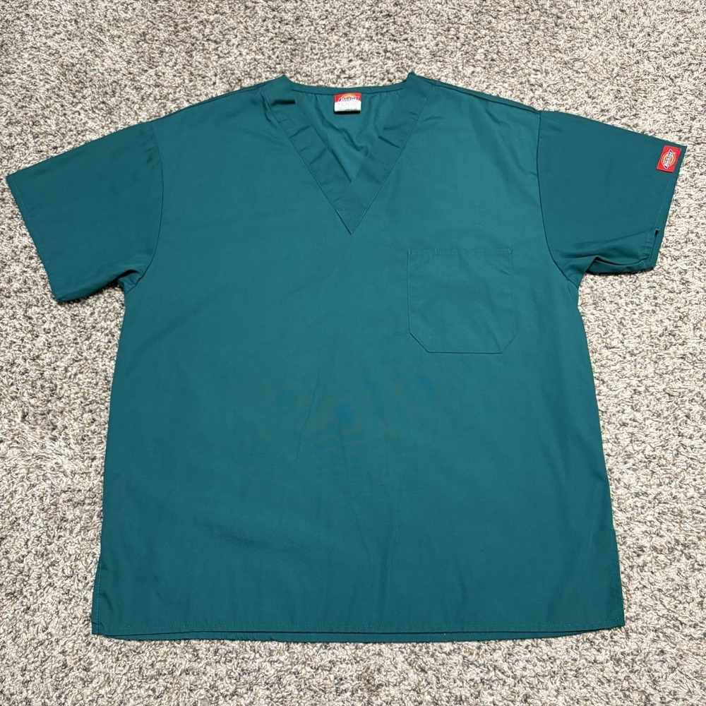 Dickies Scrub Top XS Green V Neck Medical Nurse Healthcare Uniform Pocket‎